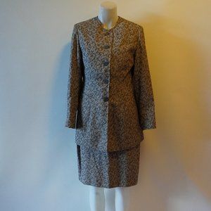 * 3pc Halston Gray Print Blazer & Vest (Sz 6), Skirt Suit (Sz 10)
